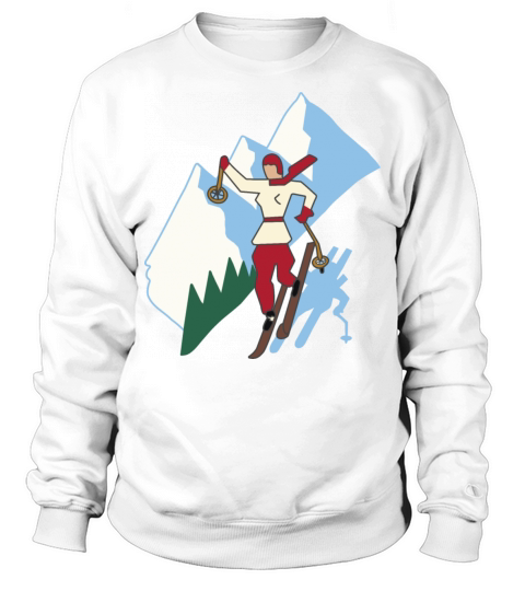 Ski Girl on Mountain Vintage Style Illustration Sweatshirt Unisex