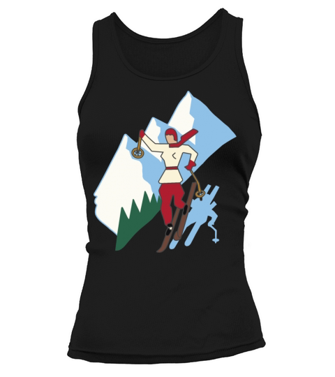 Ski Girl on Mountain Vintage Style Illustration Tank top Woman