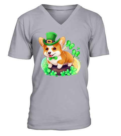 Cute Corgi Dog Saint Patricks Day V-Neck T-shirt