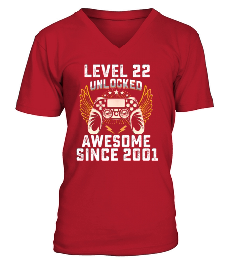 Gaming Level 22 Unlocked Awesome Since 2001 V-Neck T-shirt