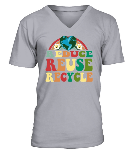 Men Women Vintage Earth Day Reduce Reuse Recycle V-Neck T-shirt