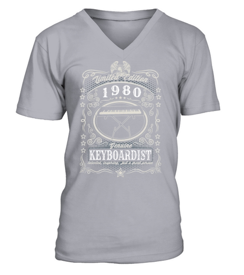 Vintage 1980 Keyboardist Birthday Gift Keyboard V-Neck T-shirt