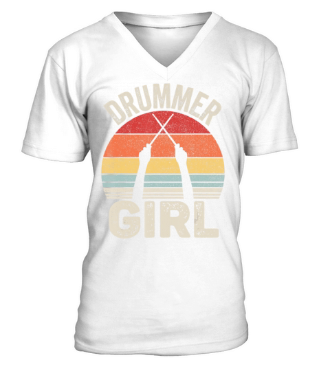 Vintage Retro Drummer Girl V-Neck T-shirt