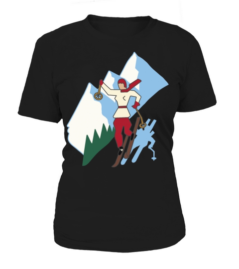 Ski Girl on Mountain Vintage Style Illustration Women's T-Shirt