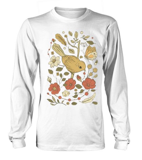 Beige Brown Bird Vintage T-Shirt Long sleeved Unisex