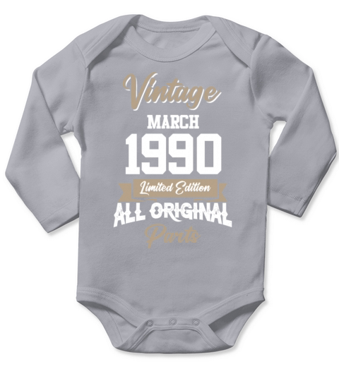 March 1990 Vintage Birthday Present Long Sleeve Baby One-Piece