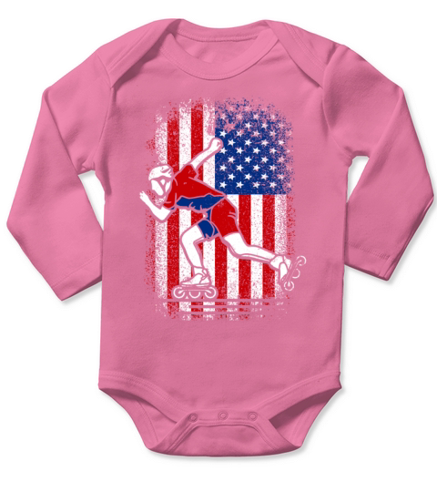 Usa american flag rollerblade inline skating Long Sleeve Baby One-Piece