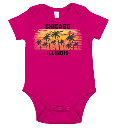 Chicago Illinois Summer Retro VIntage Vacation Short Sleeve Baby One-Piece
