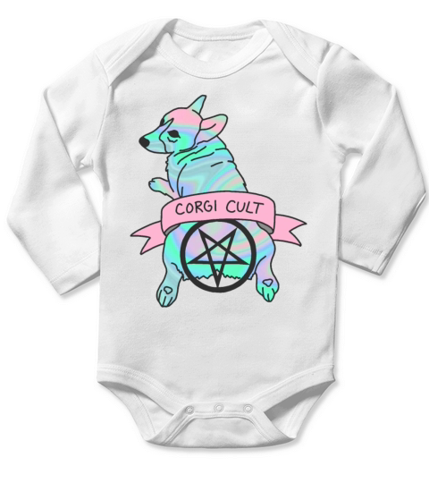 Corgi cult witchy dog hologram 90s Long Sleeve Baby One-Piece