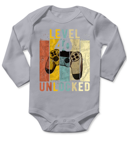 Mens 40th Birthday Level 40 Unlocked Video Gamer Long Sleeve Baby One-Piece