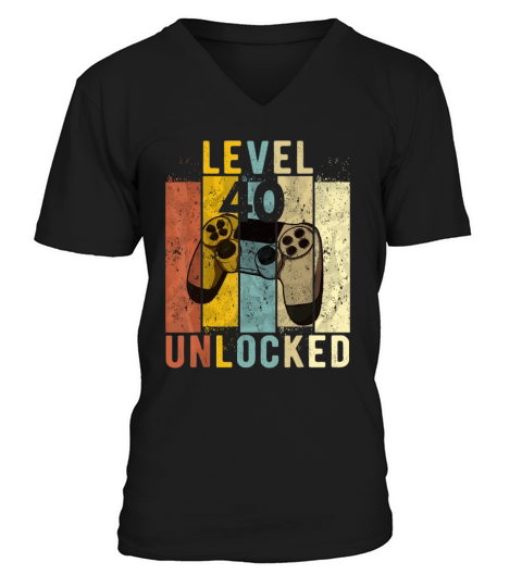 Mens 40th Birthday Level 40 Unlocked Video Gamer V-Neck T-shirt