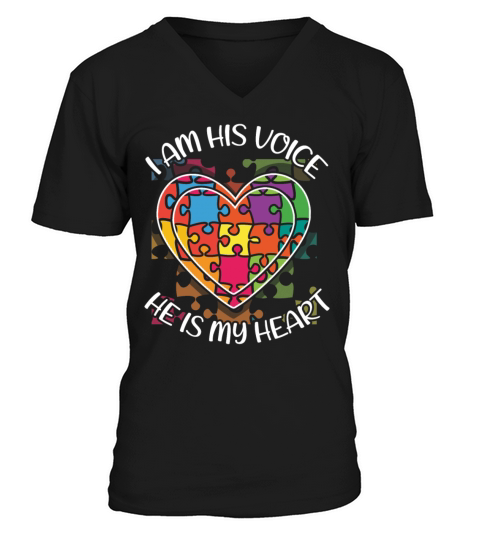 His Voice My Heart Puzzle Autism Awareness V-Neck T-shirt