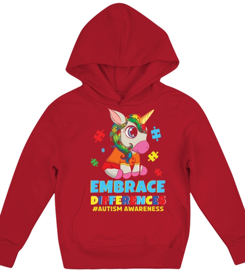 Different Colorful Puzzle Unicorn Autism Awareness Kids Hoodie