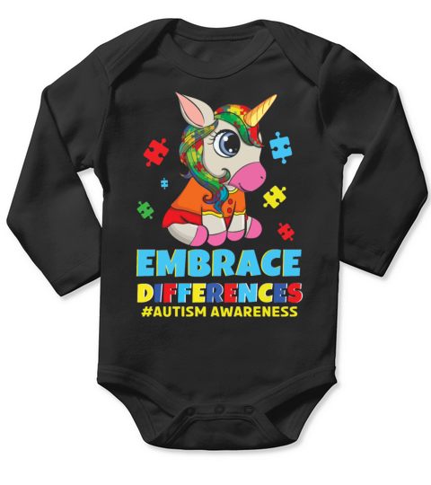 Different Colorful Puzzle Unicorn Autism Awareness Long Sleeve Baby One-Piece