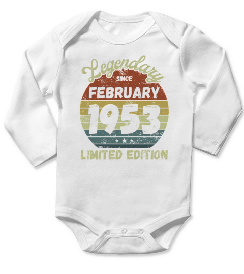 February 1953 - Vintage Birthday Present Long Sleeve Baby One-Piece