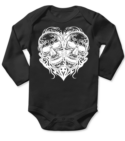 Heart Of Two Skulls Tattoo Tribal Style Long Sleeve Baby One-Piece