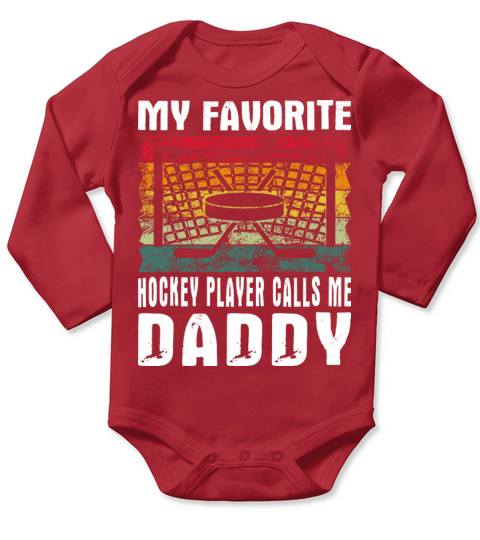 My Favorite Hockey Player Daddy Vintage Text Long Sleeve Baby One-Piece