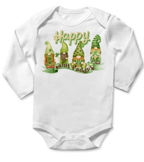Saint Paddys Day Lucky gnomes typography Long Sleeve Baby One-Piece