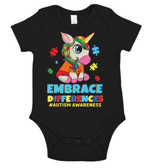 Different Colorful Puzzle Unicorn Autism Awareness Short Sleeve Baby One-Piece