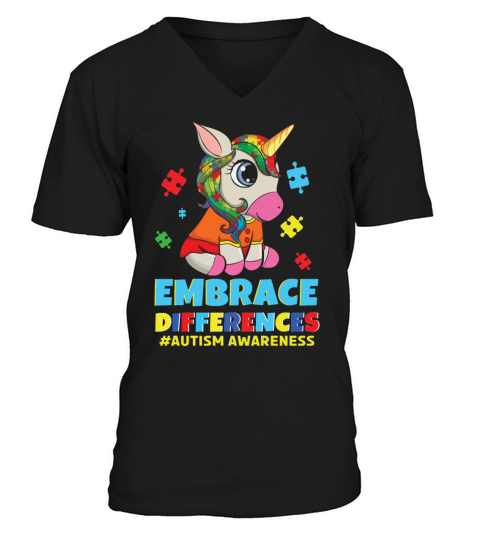 Different Colorful Puzzle Unicorn Autism Awareness V-Neck T-shirt