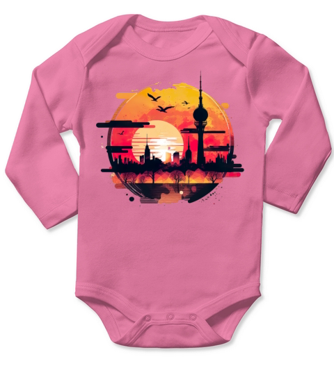 Berlin Skyline Sunset Retro Vintage Long Sleeve Baby One-Piece