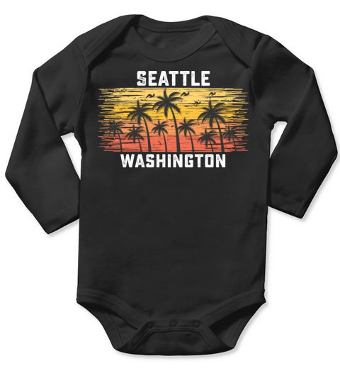 Seattle Washington Summer Retro VIntage Vacation Long Sleeve Baby One-Piece