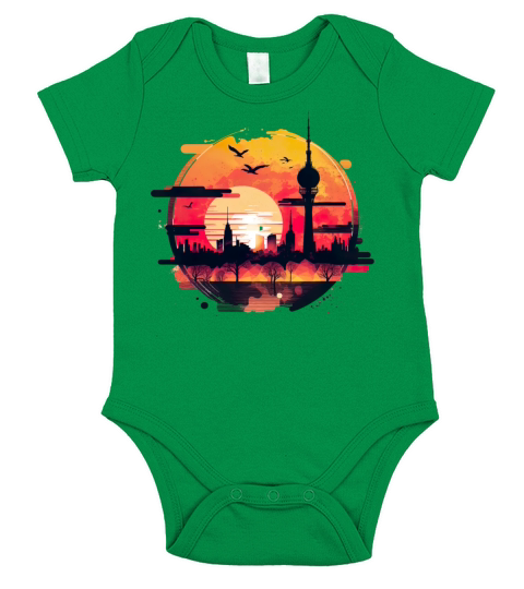 Berlin Skyline Sunset Retro Vintage Short Sleeve Baby One-Piece