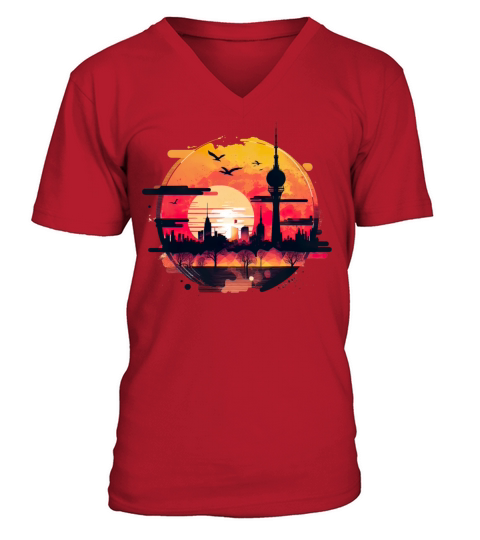 Berlin Skyline Sunset Retro Vintage V-Neck T-shirt