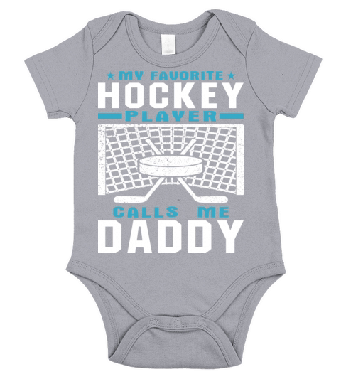 My Favorite Hockey Player Daddy Blue White Text Short Sleeve Baby One-Piece