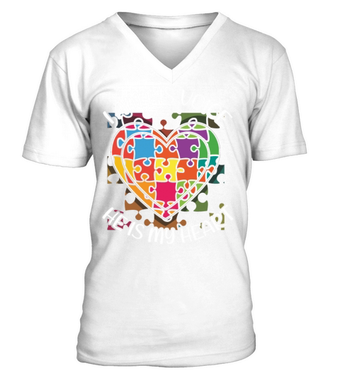 His Voice My Heart Puzzle Autism Awareness V-Neck T-shirt