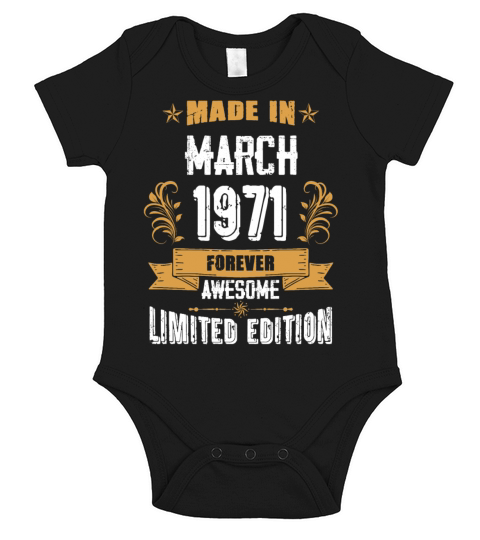 March 1971 Vintage Birthday Present Short Sleeve Baby One-Piece