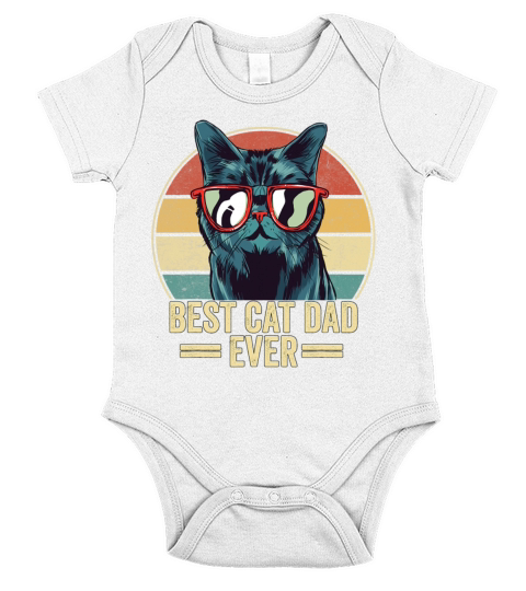 Best Cat Dad Ever Funny Cat Glasses Fathers Day Short Sleeve Baby One-Piece