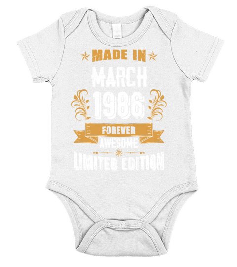 March 1986 Vintage Birthday Present Short Sleeve Baby One-Piece