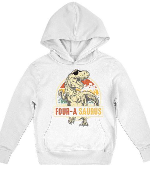 Kids 4 Year Old Dinosaur Birthday 4th Vintage Kids Hoodie
