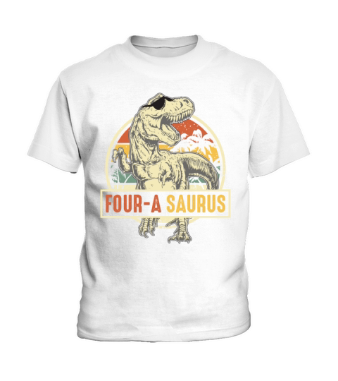 Kids 4 Year Old Dinosaur Birthday 4th Vintage Kids T-Shirt