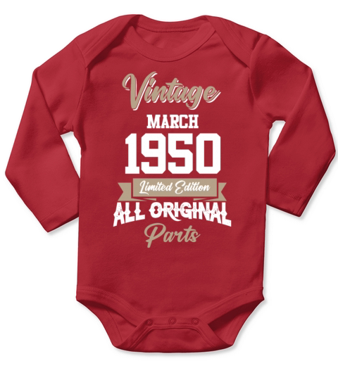 March 1950 Vintage Birthday Present Long Sleeve Baby One-Piece