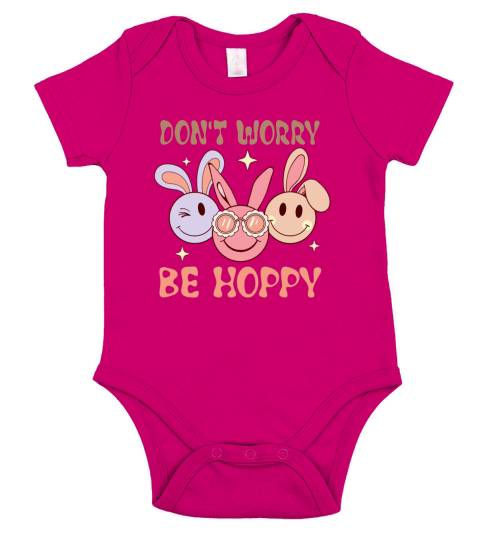 Cute Retro Easter Dont Worry Be Hoppy Short Sleeve Baby One-Piece