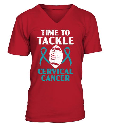 Time To Tackle Cervical Cancer Warrior Football V-Neck T-shirt