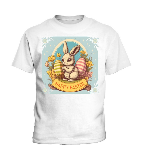 Vintage Easter Bunny Floral Egg Hunting Rabbit Kids T-Shirt