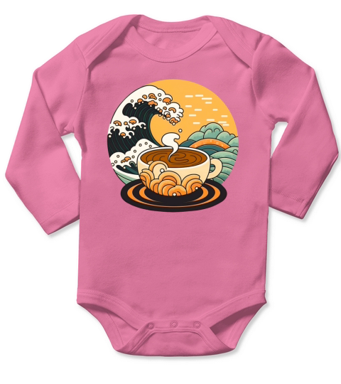 A cup of coffee and a wave Long Sleeve Baby One-Piece