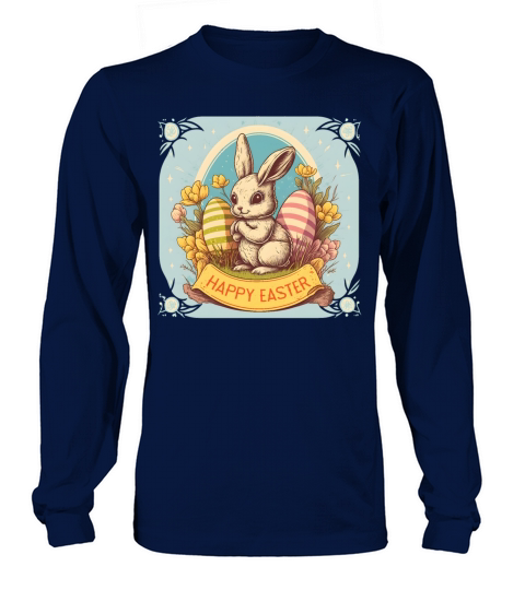Vintage Easter Bunny Floral Egg Hunting Rabbit Long sleeved Unisex