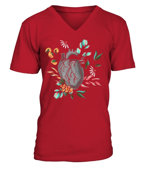 Anatomical Heart And Flowers V-Neck T-shirt