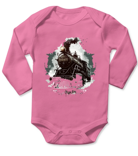 Vintage Train Steam Locomotive Long Sleeve Baby One-Piece