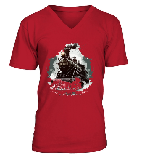Vintage Train Steam Locomotive V-Neck T-shirt