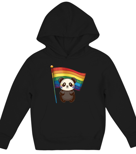 Cute Kawaii Panda Pride with rainbow flag Kids Hoodie