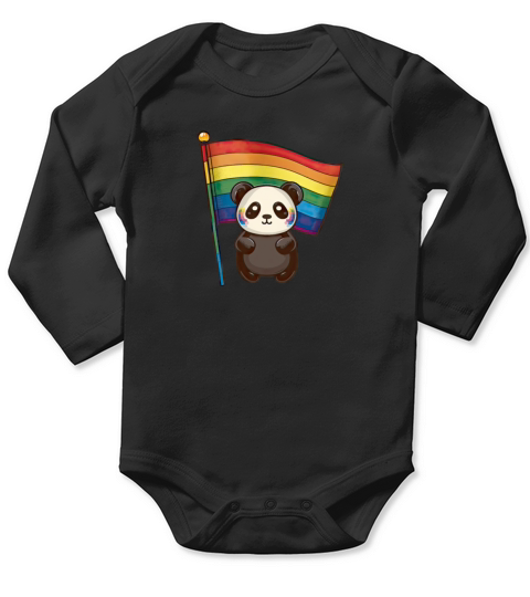 Cute Kawaii Panda Pride with rainbow flag Long Sleeve Baby One-Piece