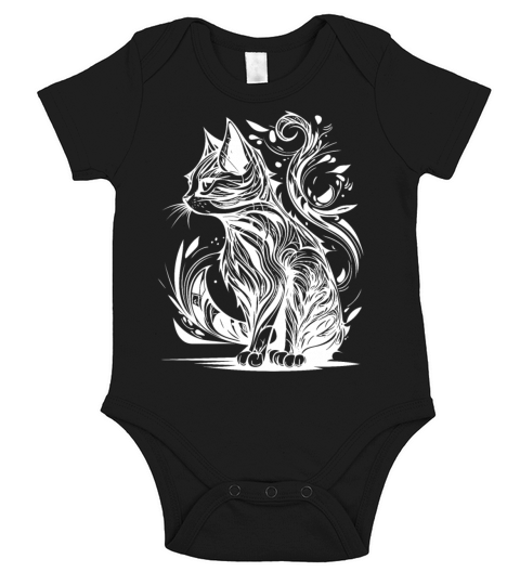Vintage Tattoo Tribal Lines Style Cat Short Sleeve Baby One-Piece