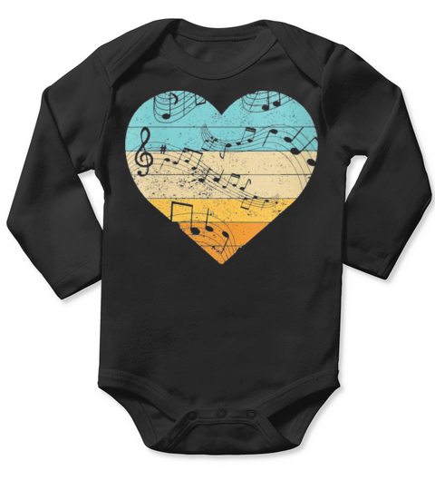 345Vintage Heart Music Notes Teacher Long Sleeve Baby One-Piece