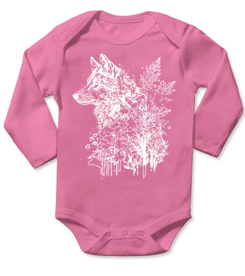 Vintage Wolf Head Portrait Nature Ink Tattoo Style Long Sleeve Baby One-Piece