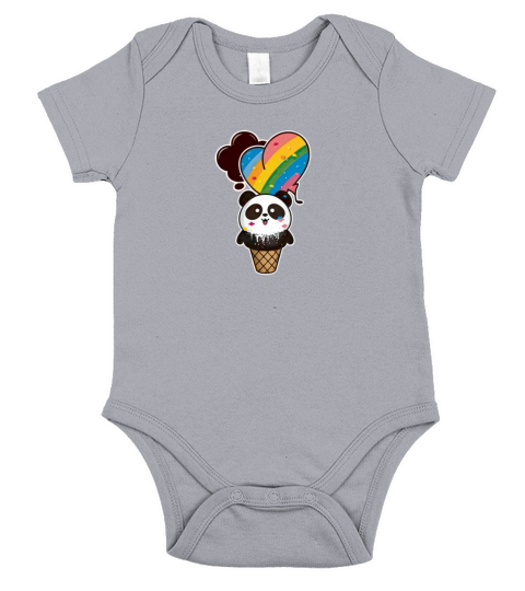 Cute Kawaii Panda Pride with rainbow ice con Heart Short Sleeve Baby One-Piece